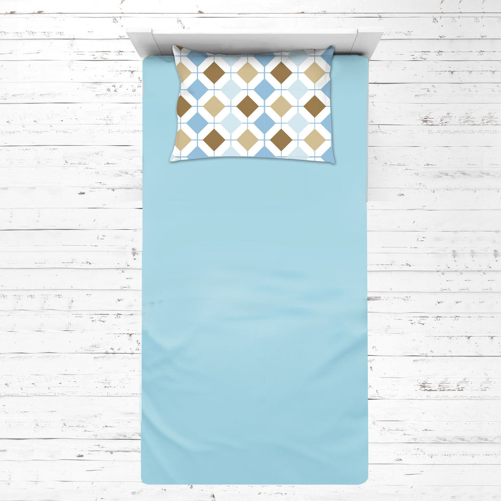 Bacati - Boys 4 pc Toddler Bedding/3 pc Sheet Set 100% Cotton Percale, Mod Diamonds Stripes, Aqua/Teal/Beige/Brown - Bacati - 4 pc Toddler Bedding Set - Bacati