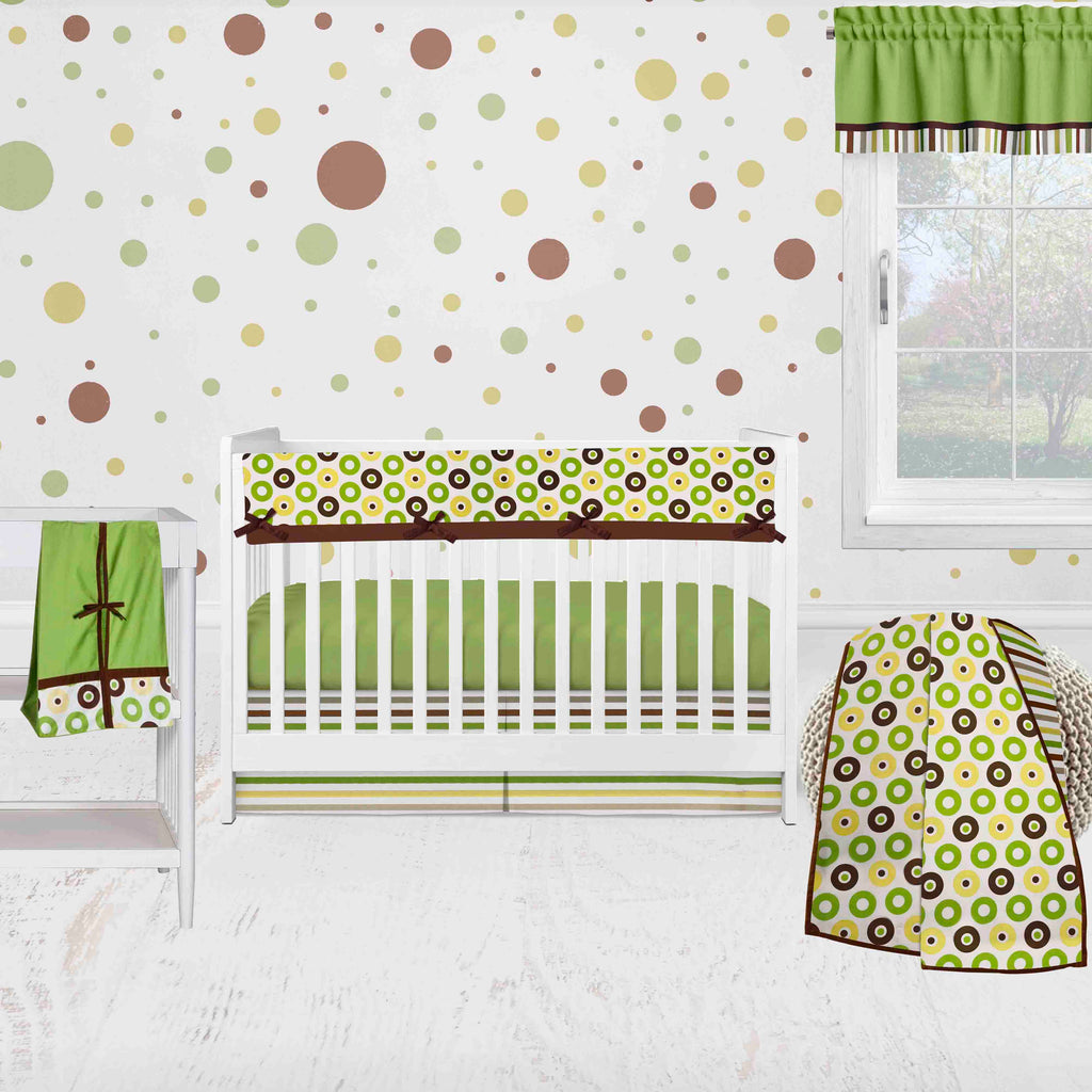 Bacati - Long/Small Crib Rail Guard Covers Cotton Mod Dots/Stripes, Green/Yellow/Brown - Bacati - Crib Rail Guard - Bacati