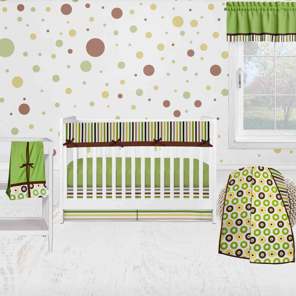 Bacati - Long/Small Crib Rail Guard Covers Cotton Mod Dots/Stripes, Green/Yellow/Brown - Bacati - Crib Rail Guard - Bacati