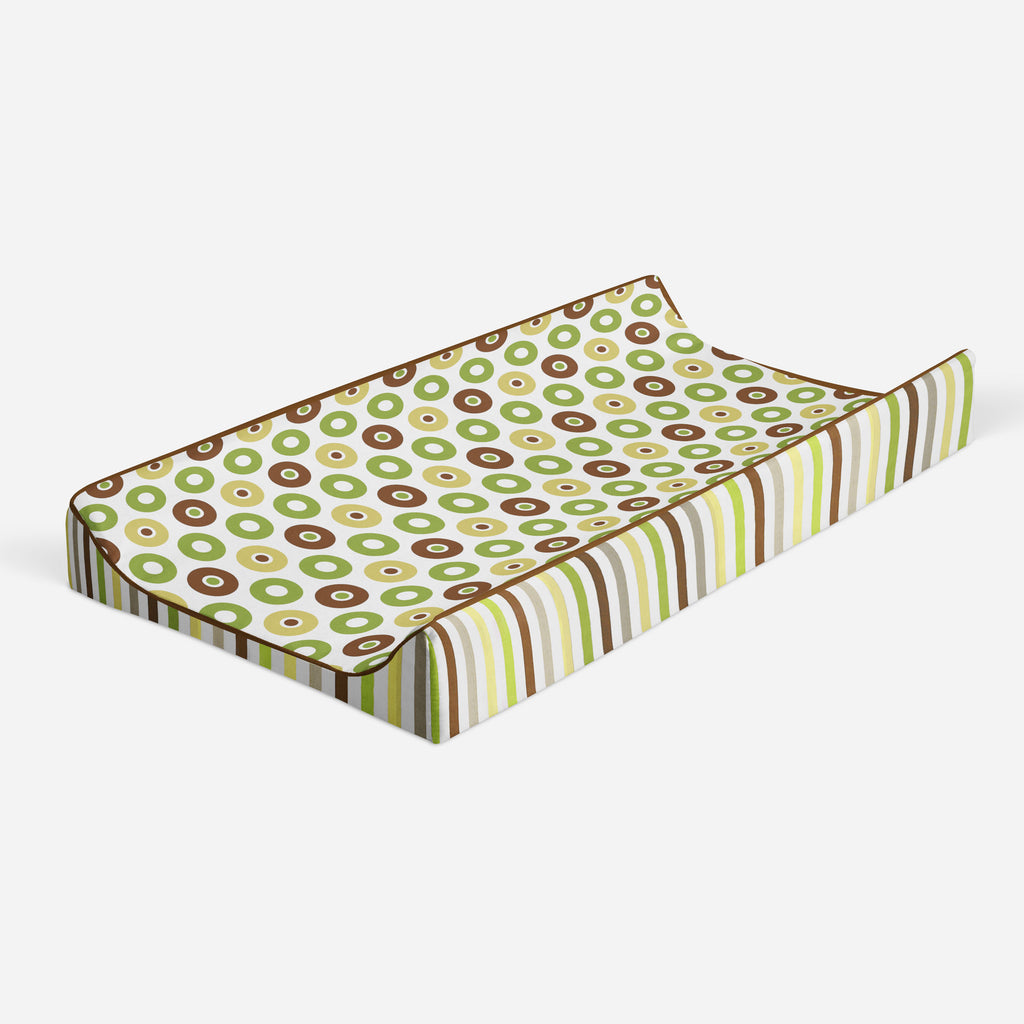 Mod Dots/Stripes Green/Yellow/Beige/Brown Neutral Quilted Changing Pad Cover - Bacati - Changing pad cover - Bacati