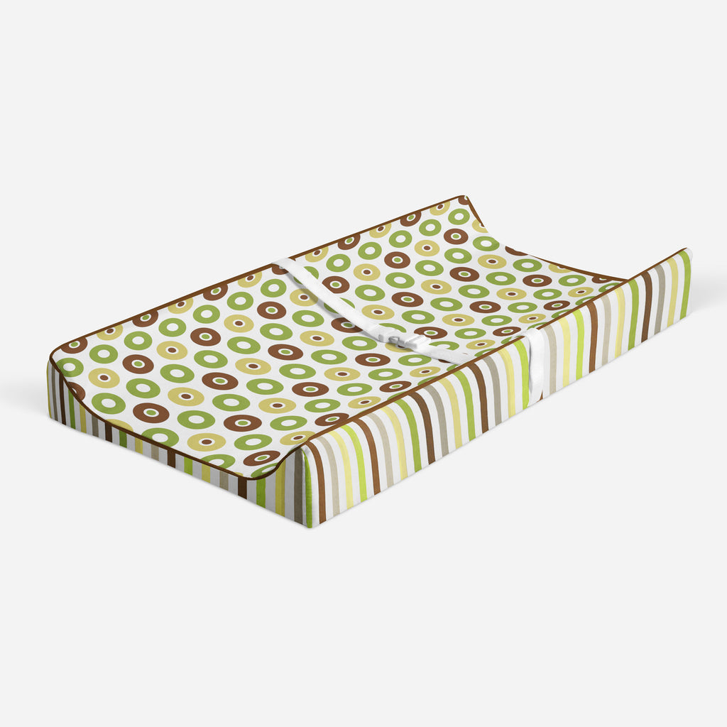 Mod Dots/Stripes Green/Yellow/Beige/Brown Neutral Quilted Changing Pad Cover - Bacati - Changing pad cover - Bacati
