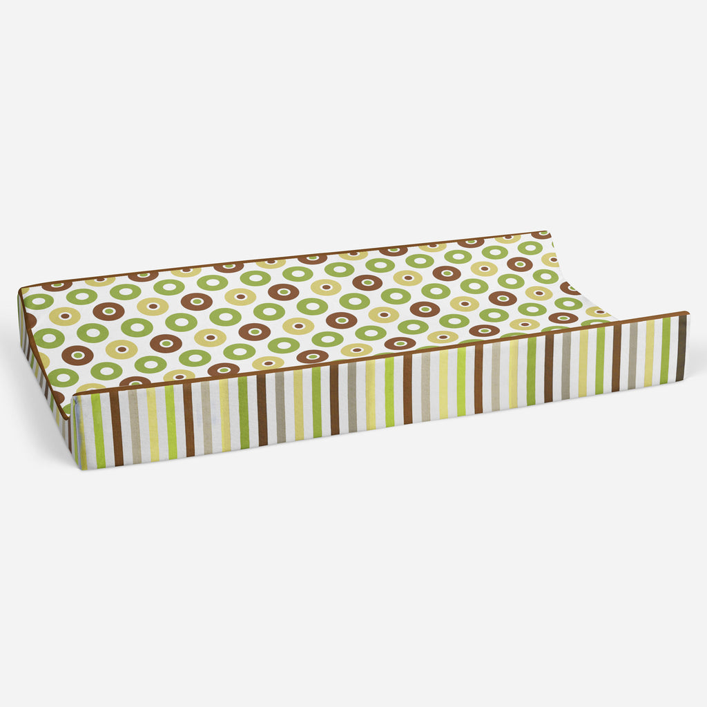 Mod Dots/Stripes Green/Yellow/Beige/Brown Neutral Quilted Changing Pad Cover - Bacati - Changing pad cover - Bacati