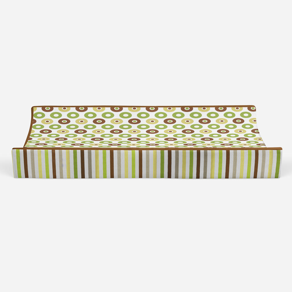 Mod Dots/Stripes Green/Yellow/Beige/Brown Neutral Quilted Changing Pad Cover - Bacati - Changing pad cover - Bacati