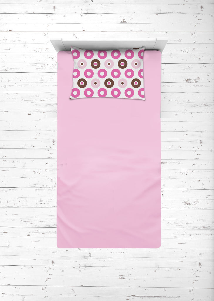 Girls 4 pc Toddler Bedding/3 pc Sheet Set 100% Cotton Percale, Mod Dots/Stripes, Pink/Fuchsia/Beige/Brown - Bacati - 4 pc Toddler Bedding Set - Bacati