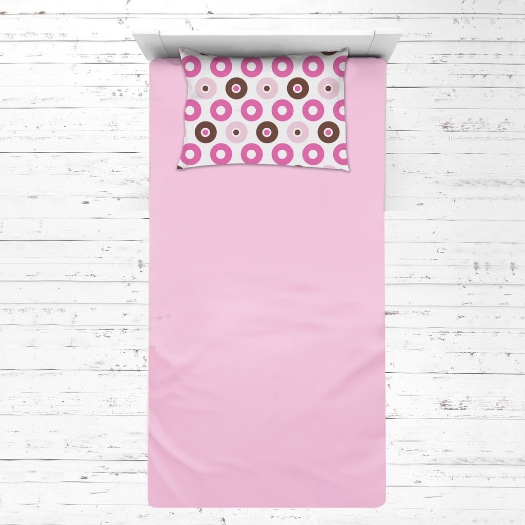 Bacati - Girls 4 pc Toddler Bedding/3 pc Sheet Set 100% Cotton Percale, Mod Dots/Stripes, Pink/Fuchsia/Beige/Brown - Bacati - 4 pc Toddler Bedding Set - Bacati