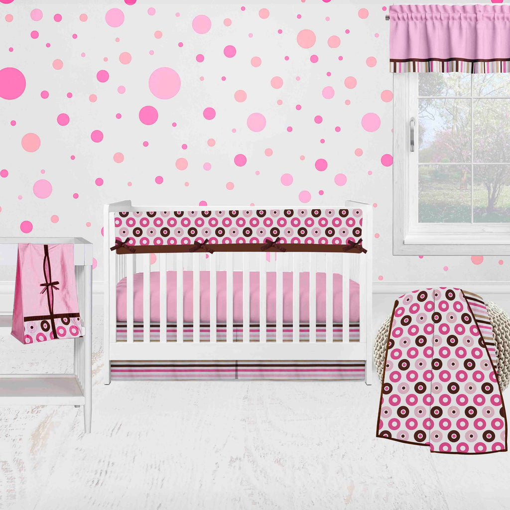 Bacati - Long/Small Crib Rail Guard Covers Mod Dots/Stripes, Pink/Brown - Bacati - Crib Rail Guard - Bacati