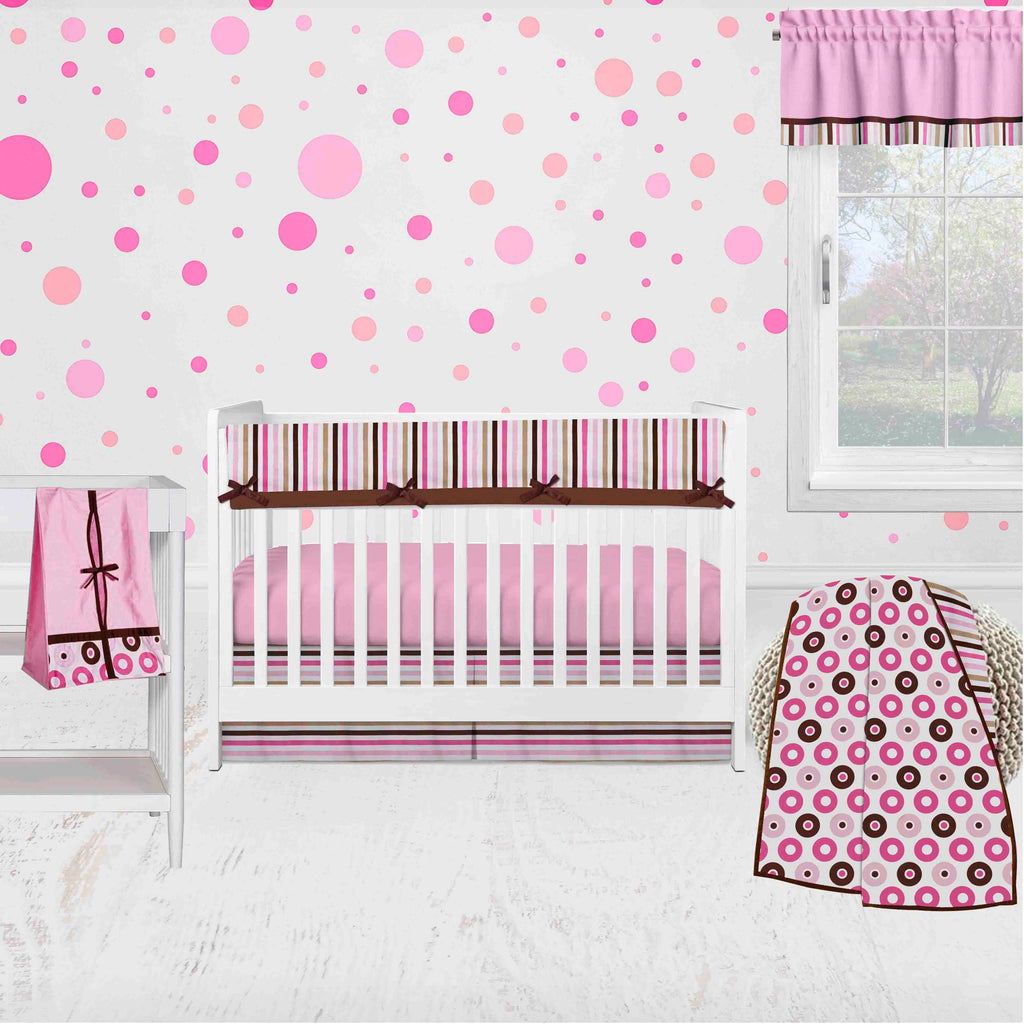 Bacati - Long/Small Crib Rail Guard Covers Mod Dots/Stripes, Pink/Brown - Bacati - Crib Rail Guard - Bacati