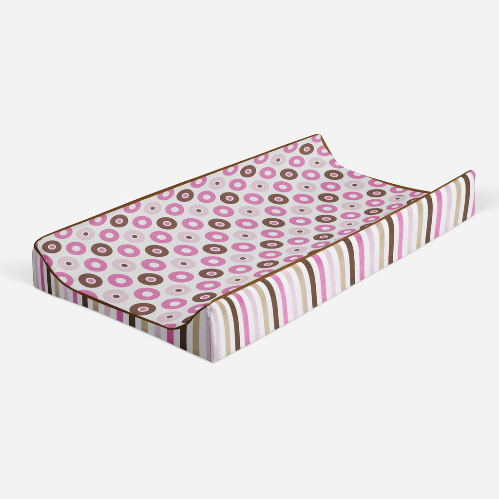 Mod Dots/Stripes Pink/Fuchsia/Beige/Brown Girls Quilted Changing Pad Cover - Bacati - Changing pad cover - Bacati