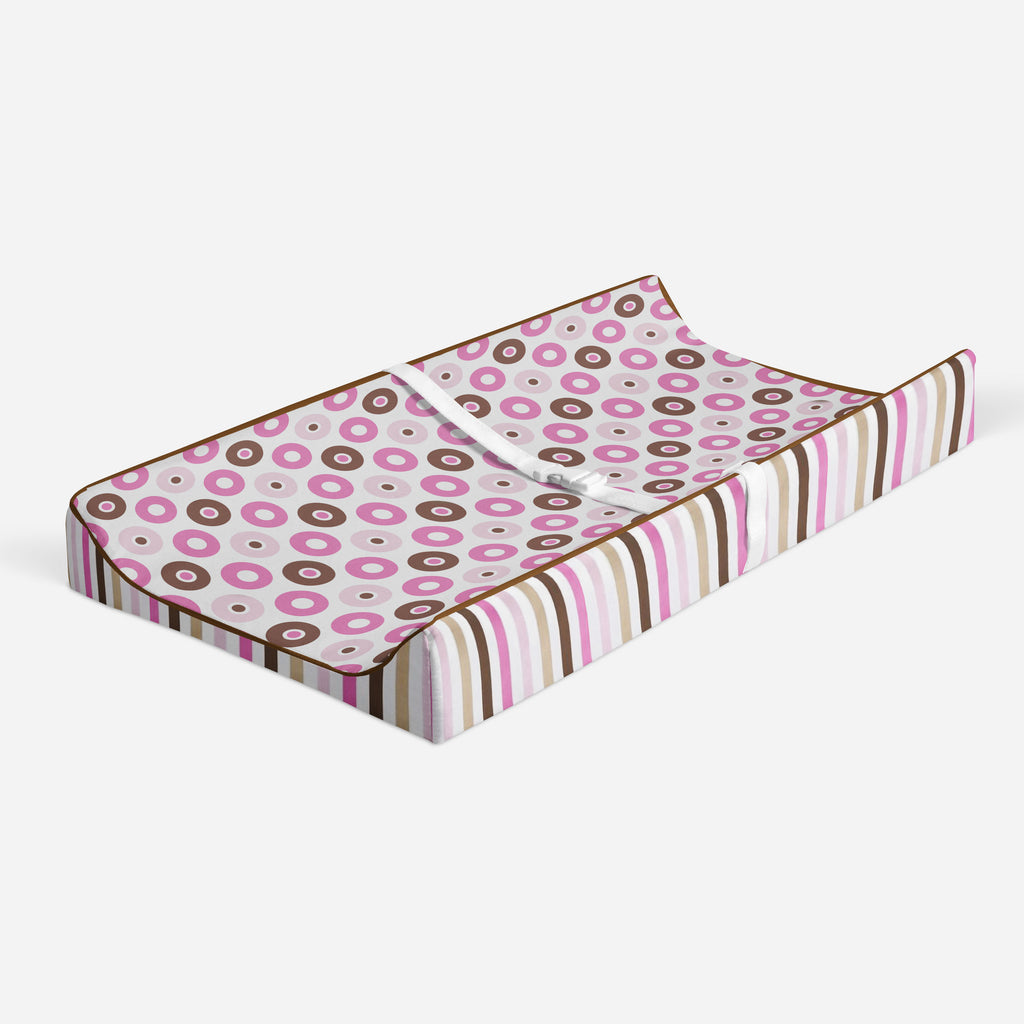 Mod Dots/Stripes Pink/Fuchsia/Beige/Brown Girls Quilted Changing Pad Cover - Bacati - Changing pad cover - Bacati