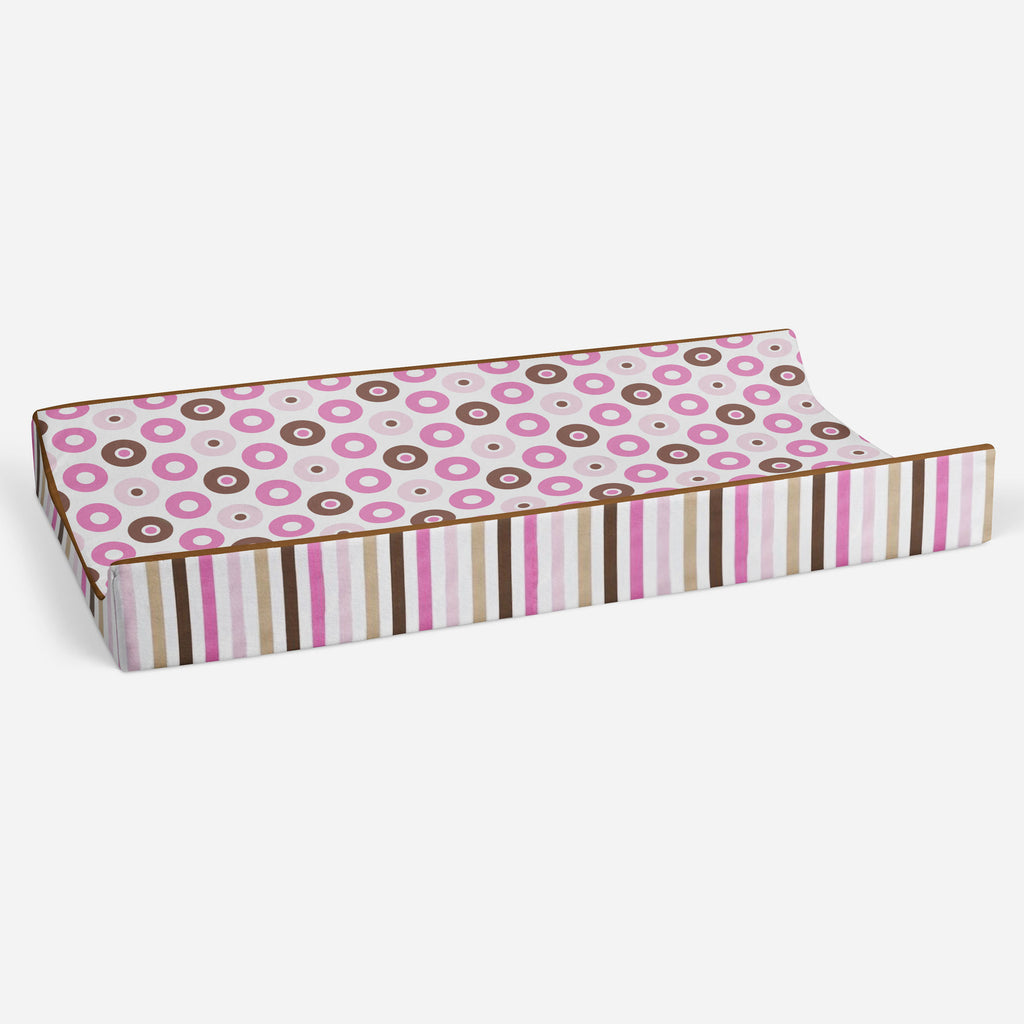 Mod Dots/Stripes Pink/Fuchsia/Beige/Brown Girls Quilted Changing Pad Cover - Bacati - Changing pad cover - Bacati