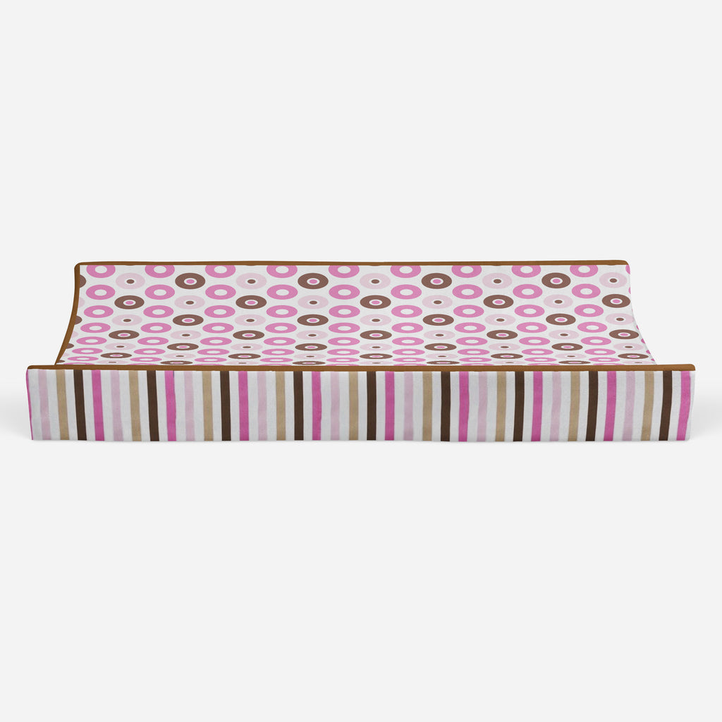 Mod Dots/Stripes Pink/Fuchsia/Beige/Brown Girls Quilted Changing Pad Cover - Bacati - Changing pad cover - Bacati