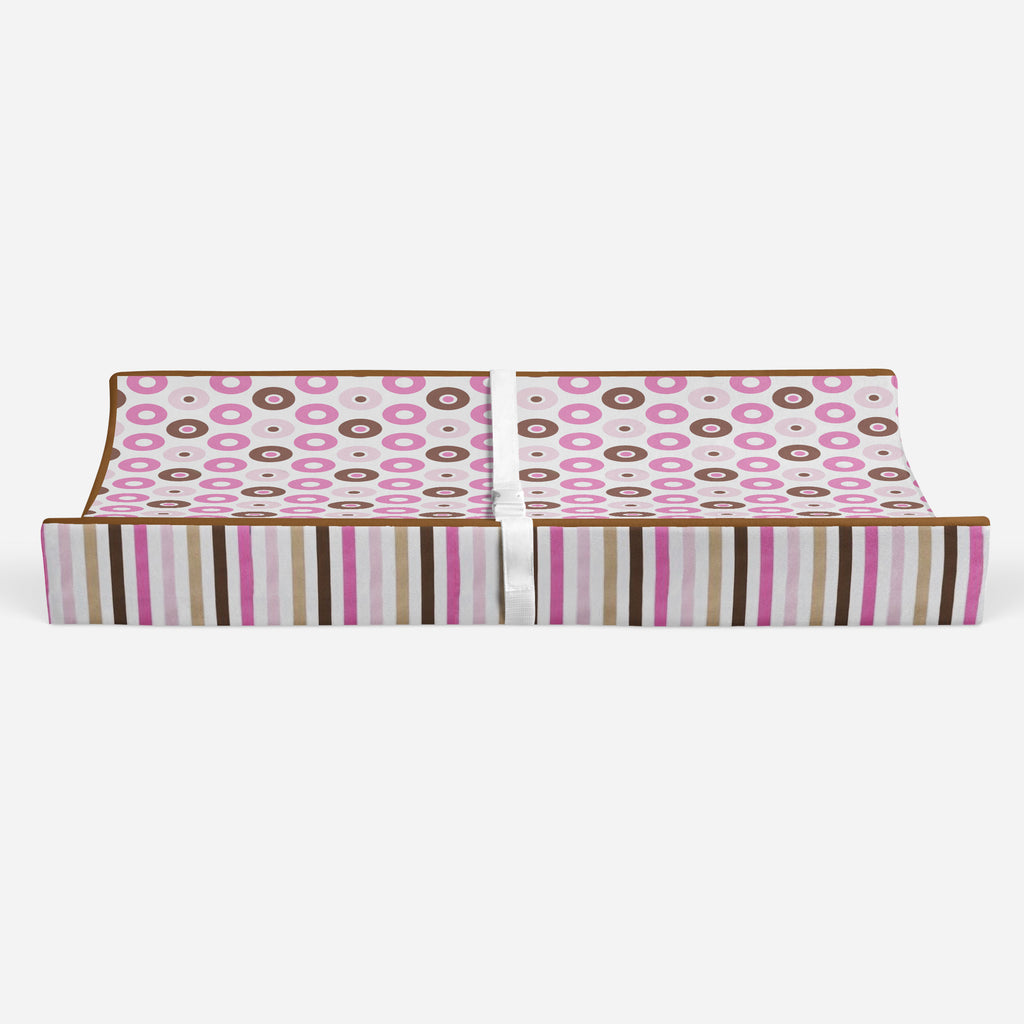 Mod Dots/Stripes Pink/Fuchsia/Beige/Brown Girls Quilted Changing Pad Cover - Bacati - Changing pad cover - Bacati