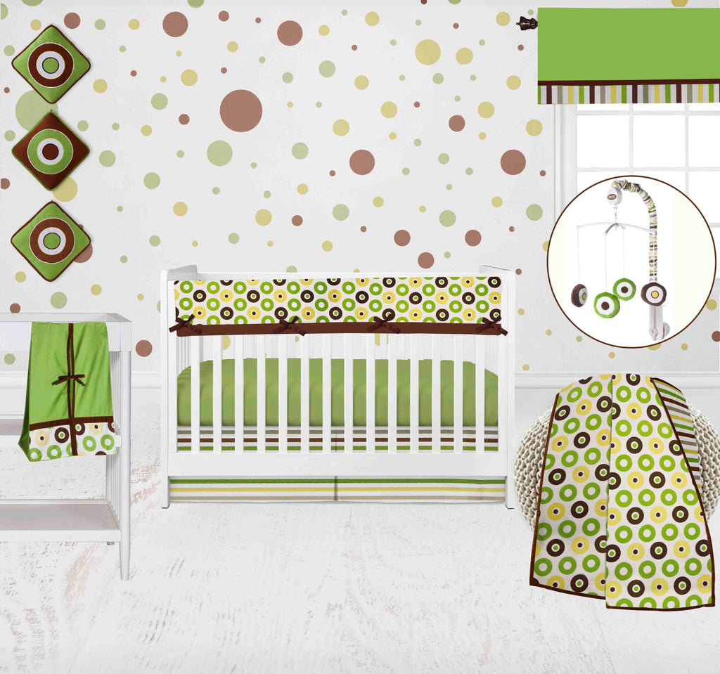 Mod Dots Stripes Green/Yellow/Chocolate Neutral Crib Bedding Set - Bacati - Crib Bedding Set - Bacati