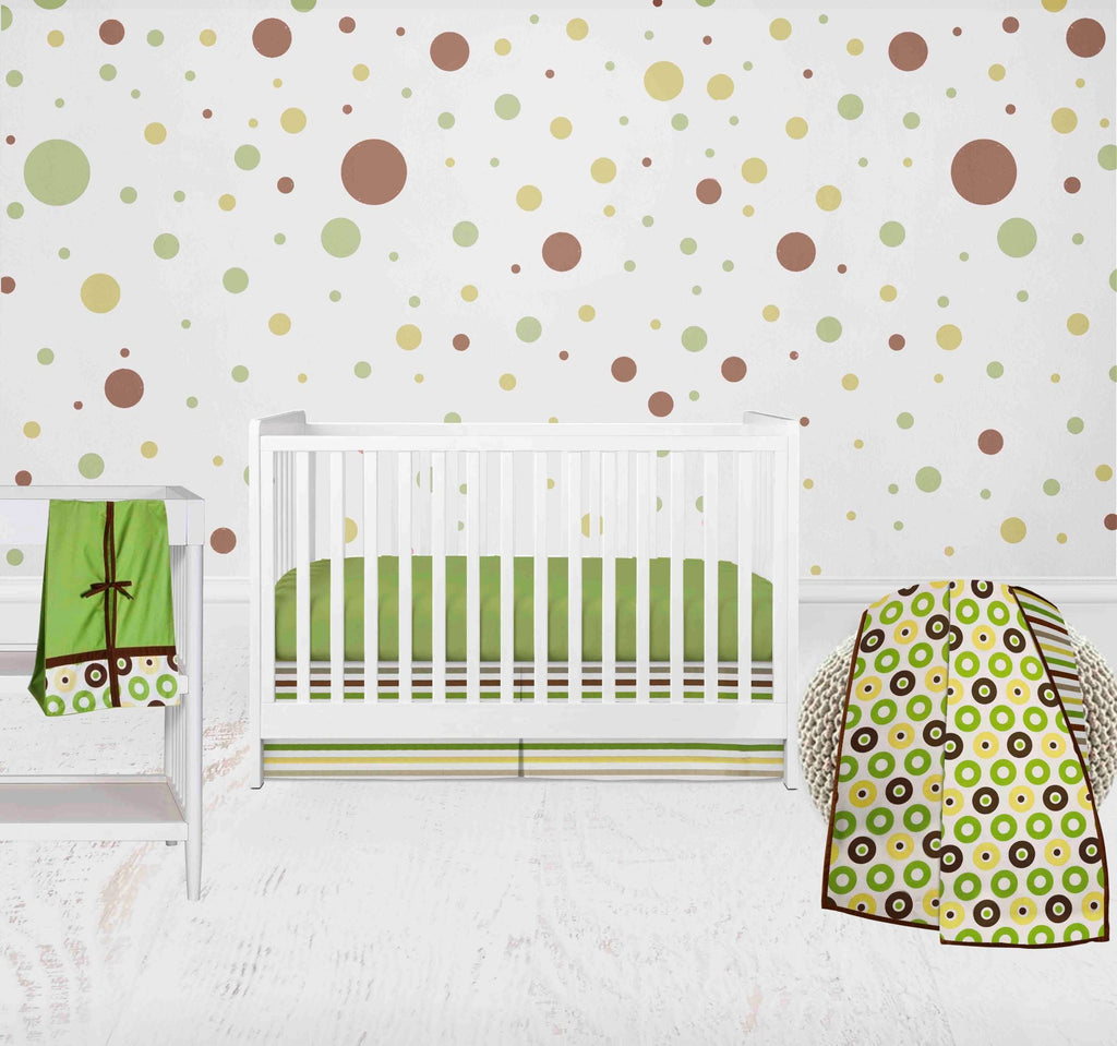 Mod Dots Stripes Green/Yellow/Chocolate Neutral Crib Bedding Set - Bacati - Crib Bedding Set - Bacati