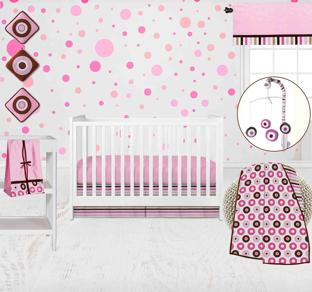 Mod Dots Stripes Pink/Beige/Chocolate Girls Crib Bedding Set - Bacati - Crib Bedding Set - Bacati