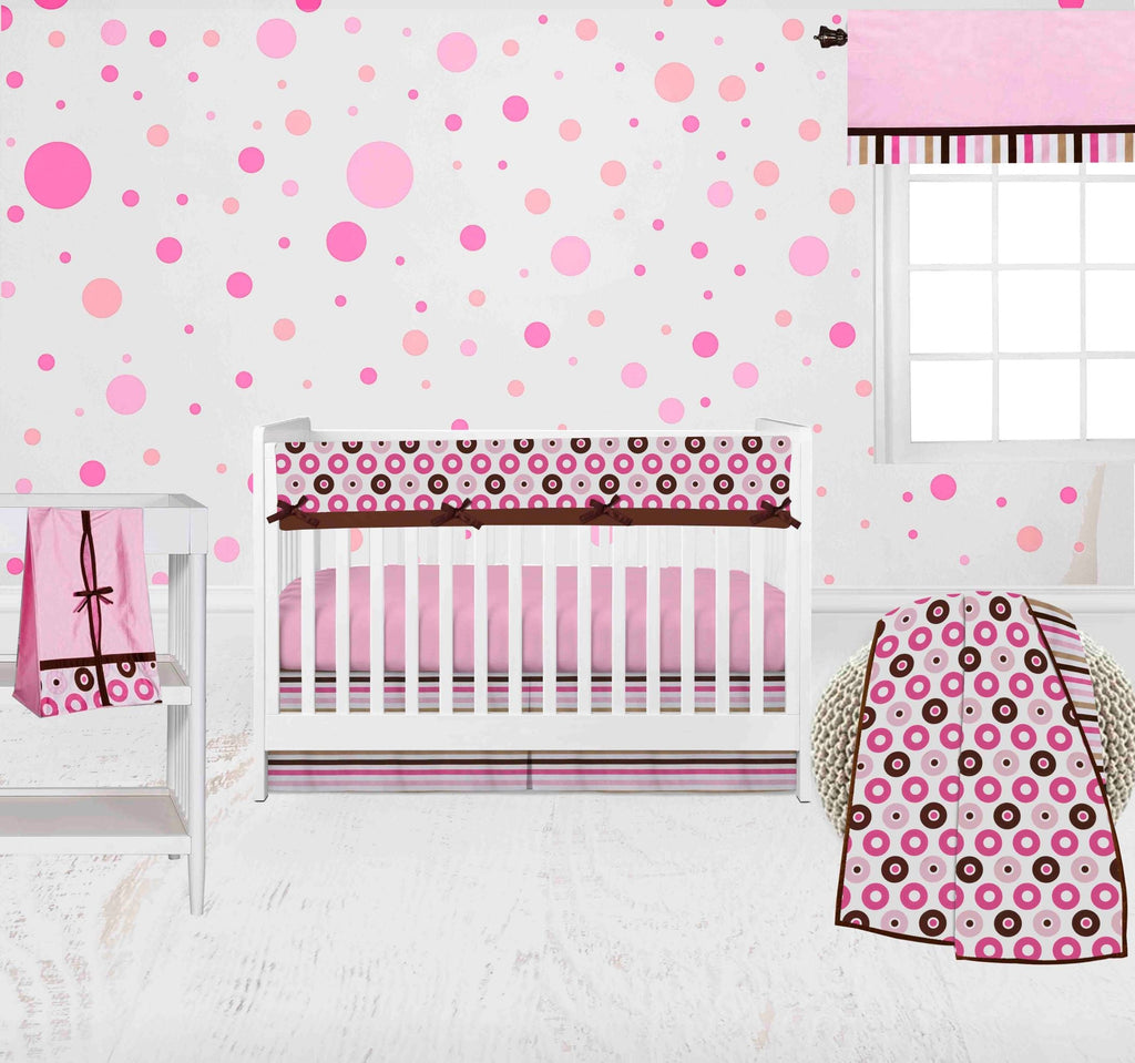 Mod Dots Stripes Pink/Beige/Chocolate Girls Crib Bedding Set - Bacati - Crib Bedding Set - Bacati