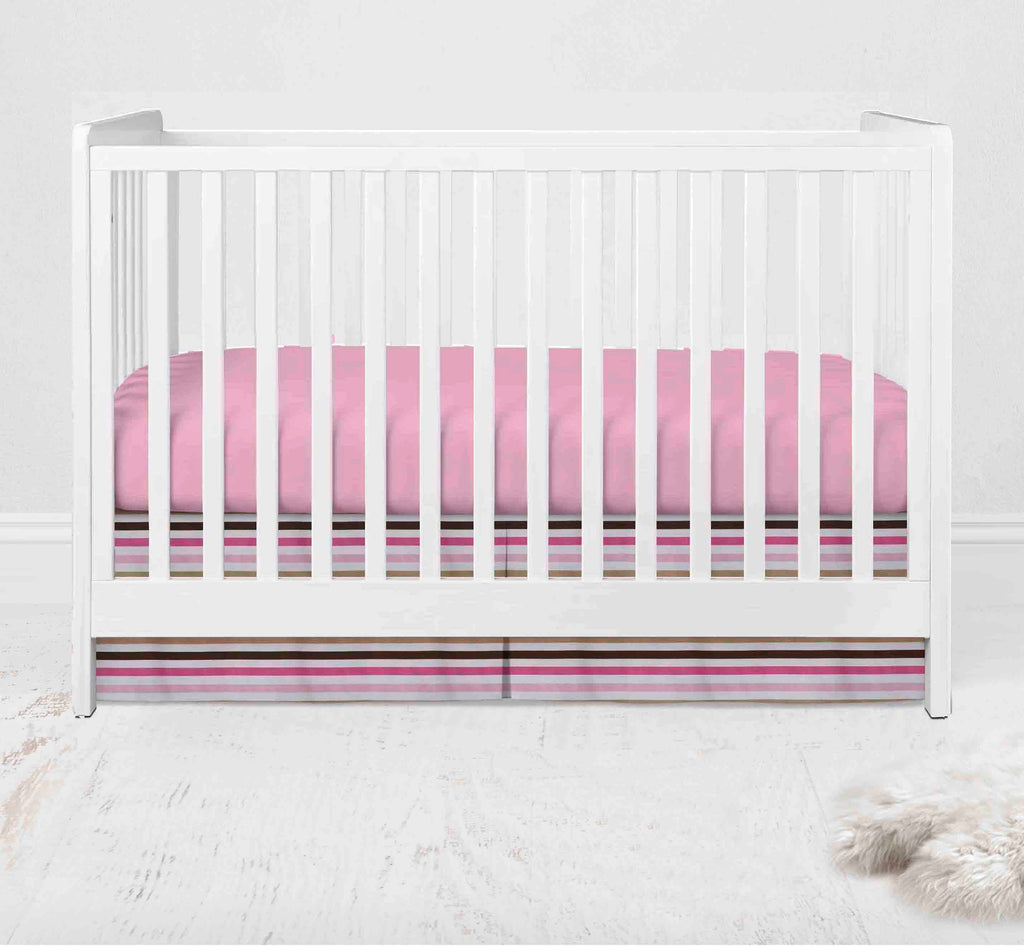 Mod Dots Stripes Pink/Beige/Chocolate Girls Crib Bedding Set - Bacati - Crib Bedding Set - Bacati