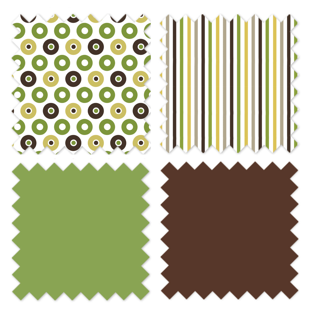 Long/Small Crib Rail Guard Covers Cotton Mod Dots/Stripes, Green/Yellow/Brown - Bacati - Crib Rail Guard - Bacati