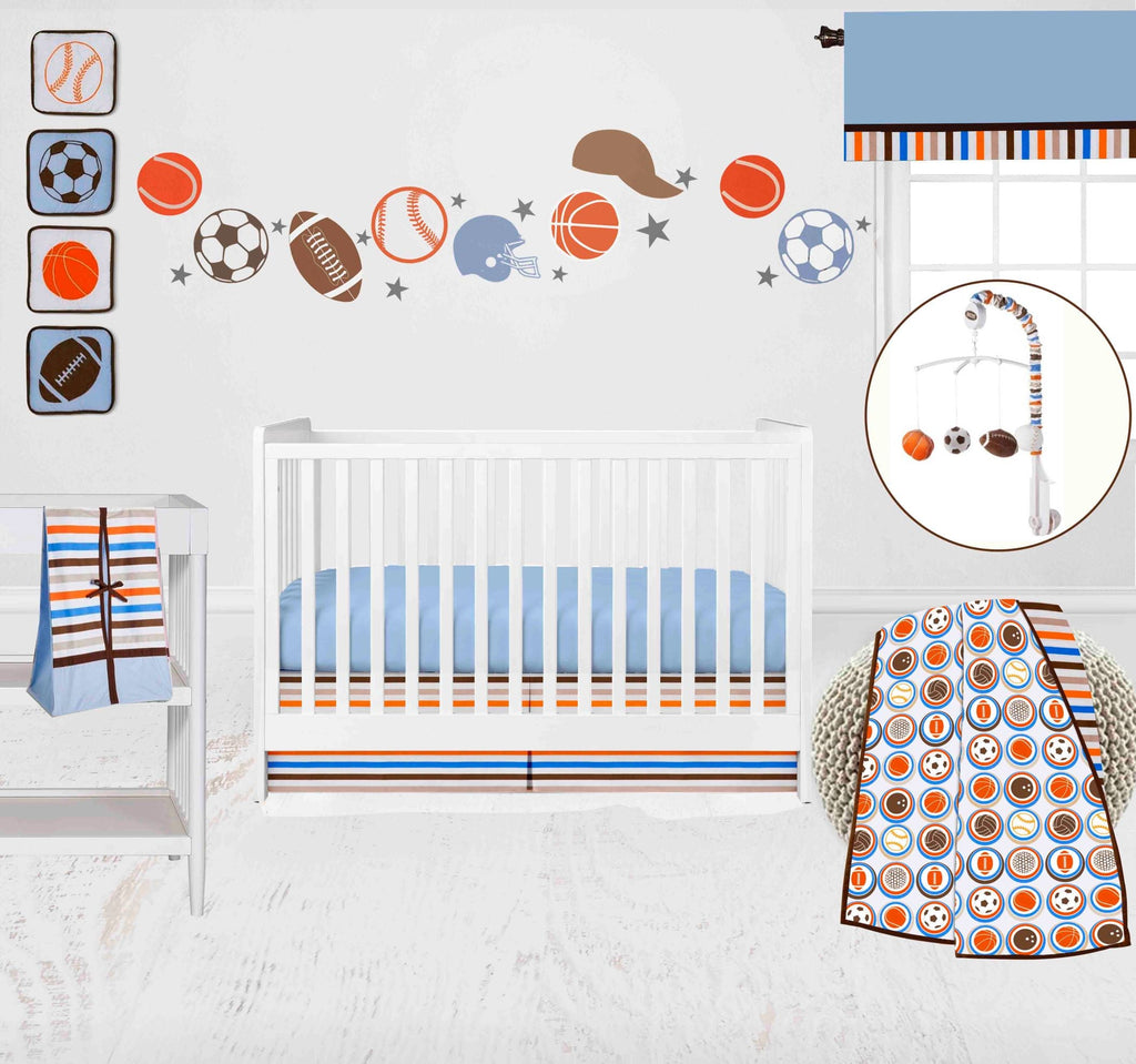 Mod Sports Blue/Orange/Chocolate Boys Crib Bedding Set - Bacati - Crib Bedding Set - Bacati