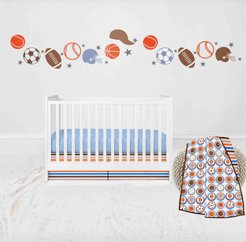 Mod Sports Blue/Orange/Chocolate Boys Crib Bedding Set - Bacati - Crib Bedding Set - Bacati