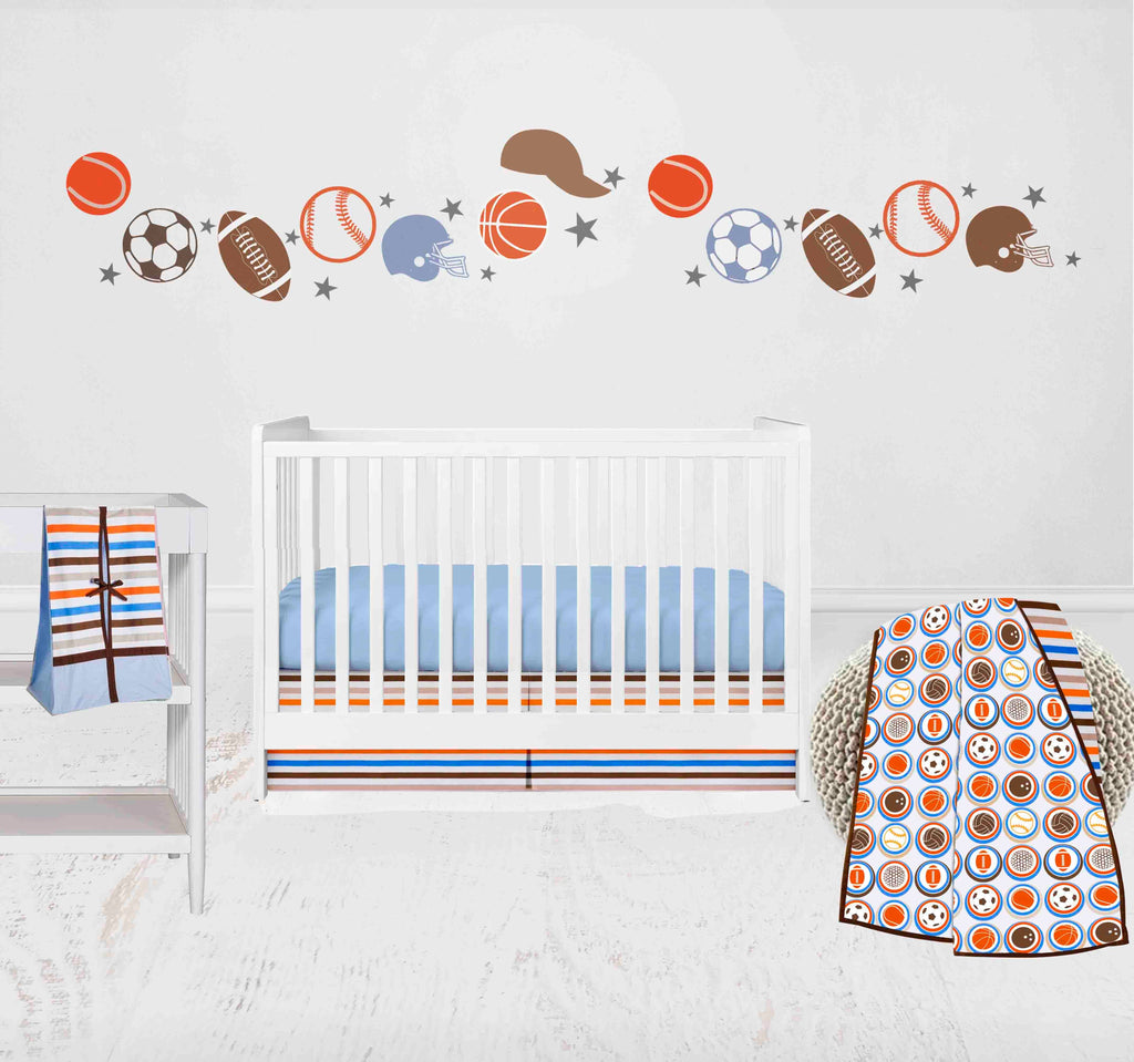 Mod Sports Blue/Orange/Chocolate Boys Crib Bedding Set - Bacati - Crib Bedding Set - Bacati