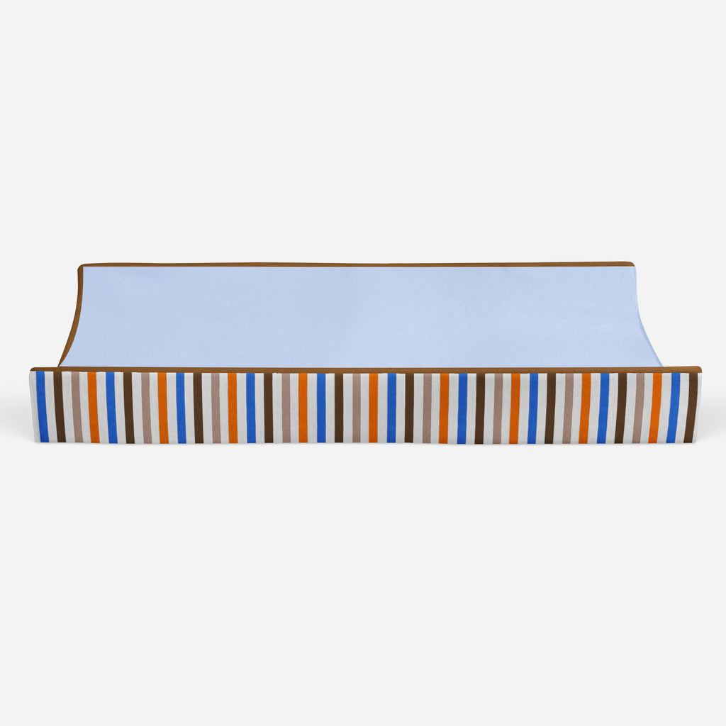 Mod Sports Blue/Orange/Brown Boys Quilted Changing Pad Cover - Bacati - Changing pad cover - Bacati