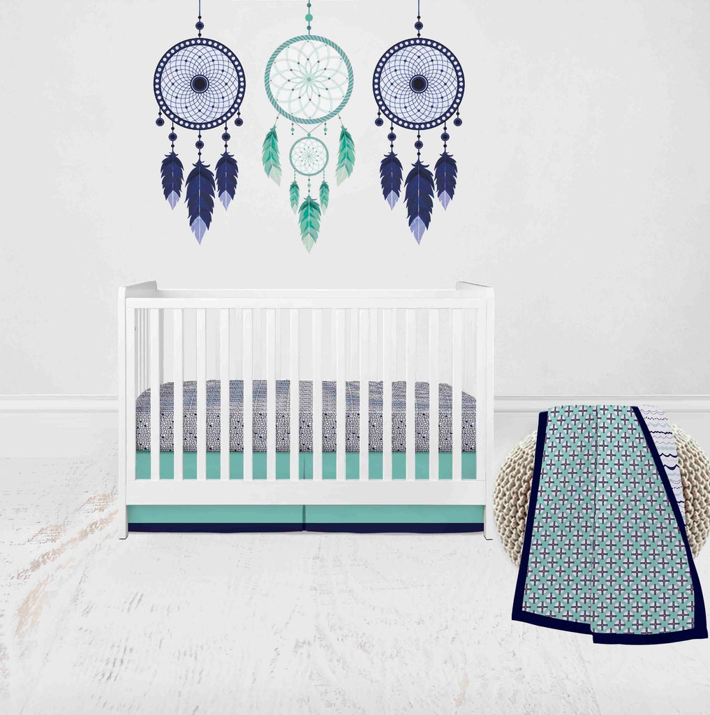 Tribal Noah Mint/Navy Boys Crib Bedding Set - Bacati - Crib Bedding Set - Bacati