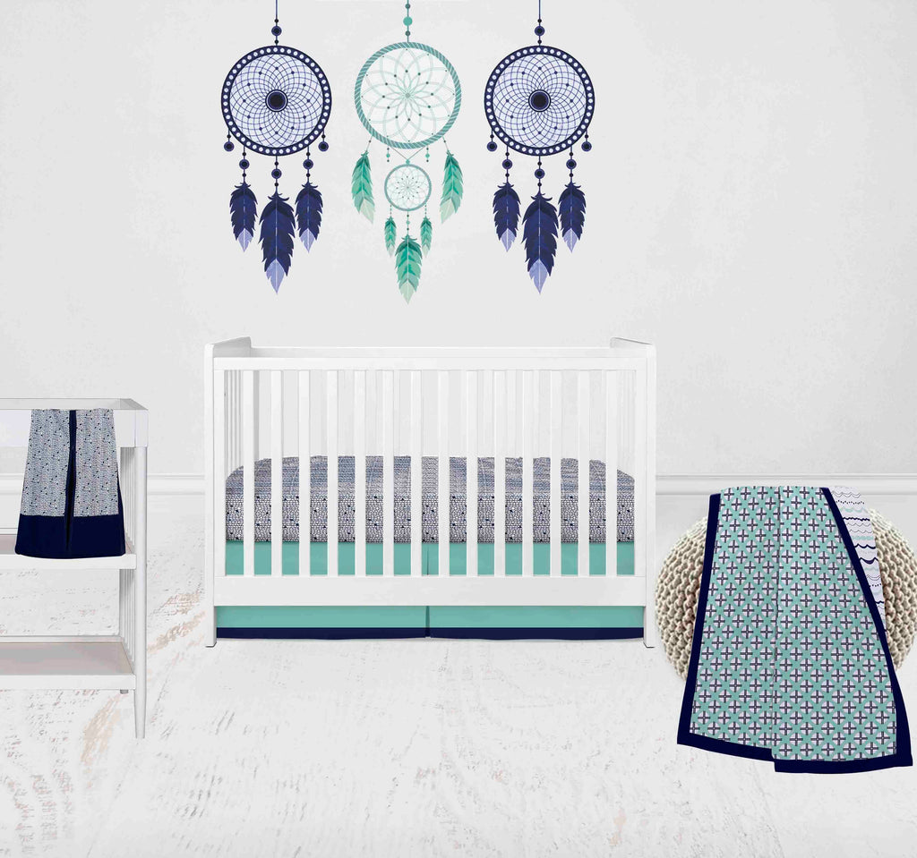 Tribal Noah Mint/Navy Boys Crib Bedding Set - Bacati - Crib Bedding Set - Bacati