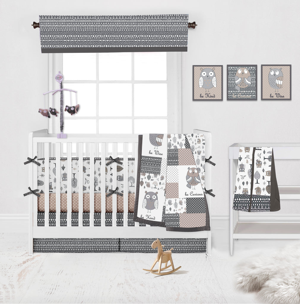 Owls in the Woods Beige/Grey Musical Baby Crib Mobile - Bacati - Musical Baby Crib Mobile - Bacati