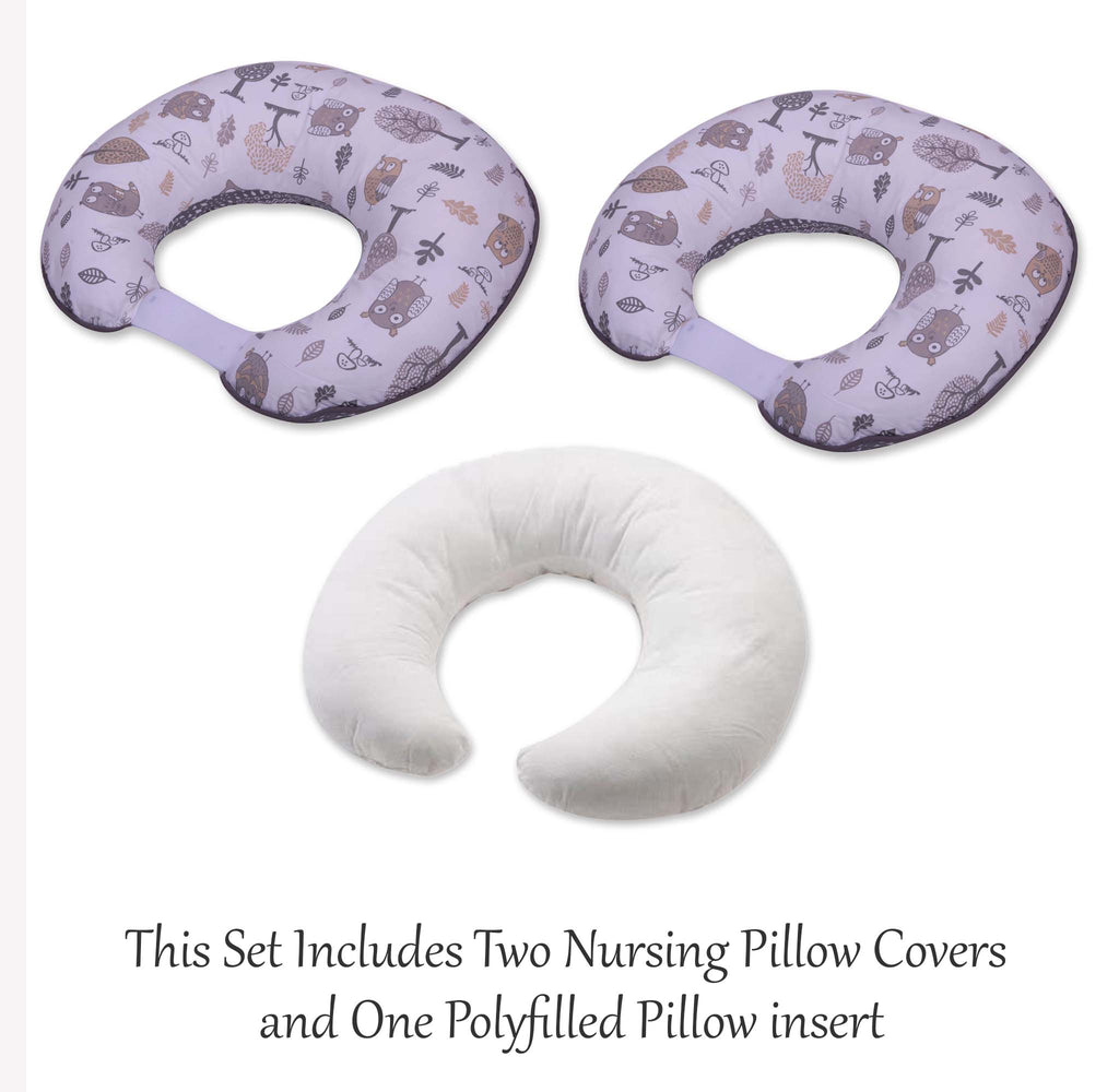 3 pc Nursing/Feeding Pillow Set Owls in the Woods Beige/Grey - Bacati - Nursing Pillow - Bacati
