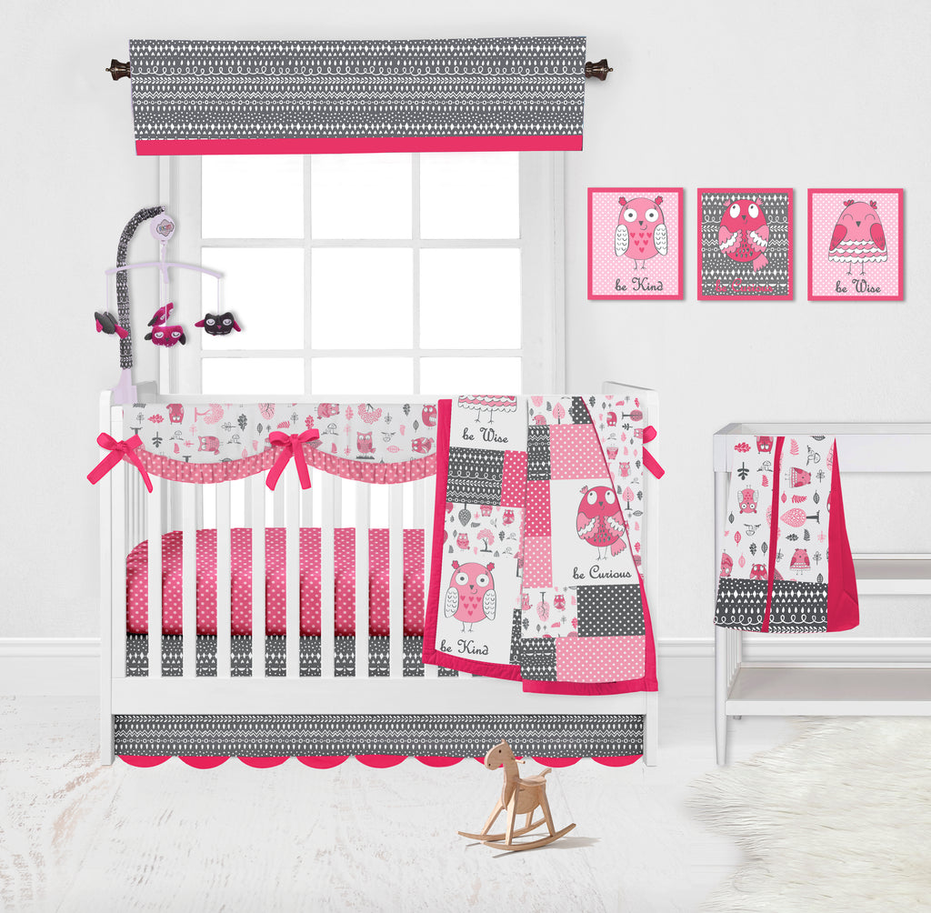 Owls in the Woods Pink/Grey Musical Baby Crib Mobile - Bacati - Musical Baby Crib Mobile - Bacati
