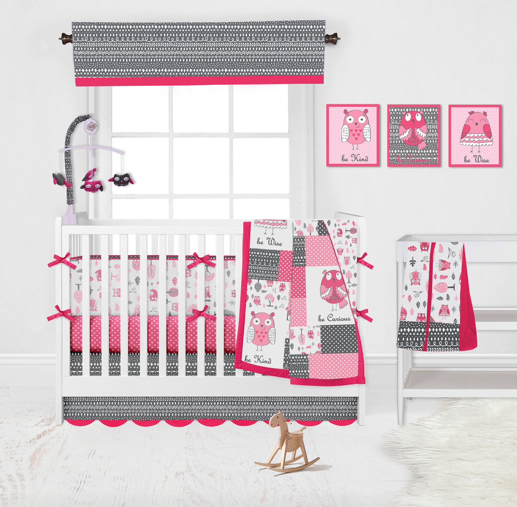 Owls in the Woods Pink/Grey Musical Baby Crib Mobile - Bacati - Musical Baby Crib Mobile - Bacati