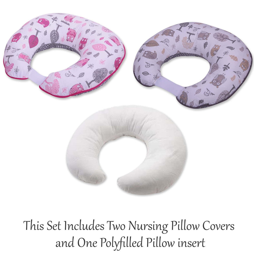 3 pc Nursing/Feeding Pillow Set Owls in the Woods Pink/Grey - Bacati - Nursing Pillow - Bacati