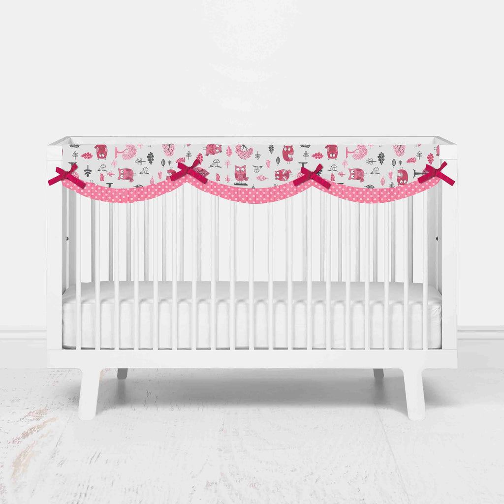 Bacati - Crib Rail Guard Covers with Safety Padding, Owls in the Woods Pink/Grey - Bacati - Crib Rail Guard - Bacati