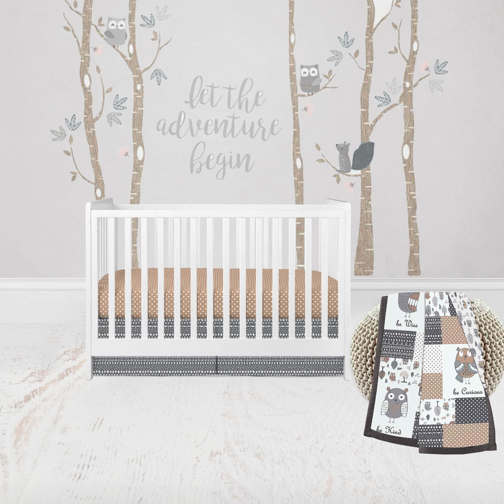 Owls in the Woods Beige/Grey Neutral Crib Bedding Set - Bacati - Crib Bedding Set - Bacati