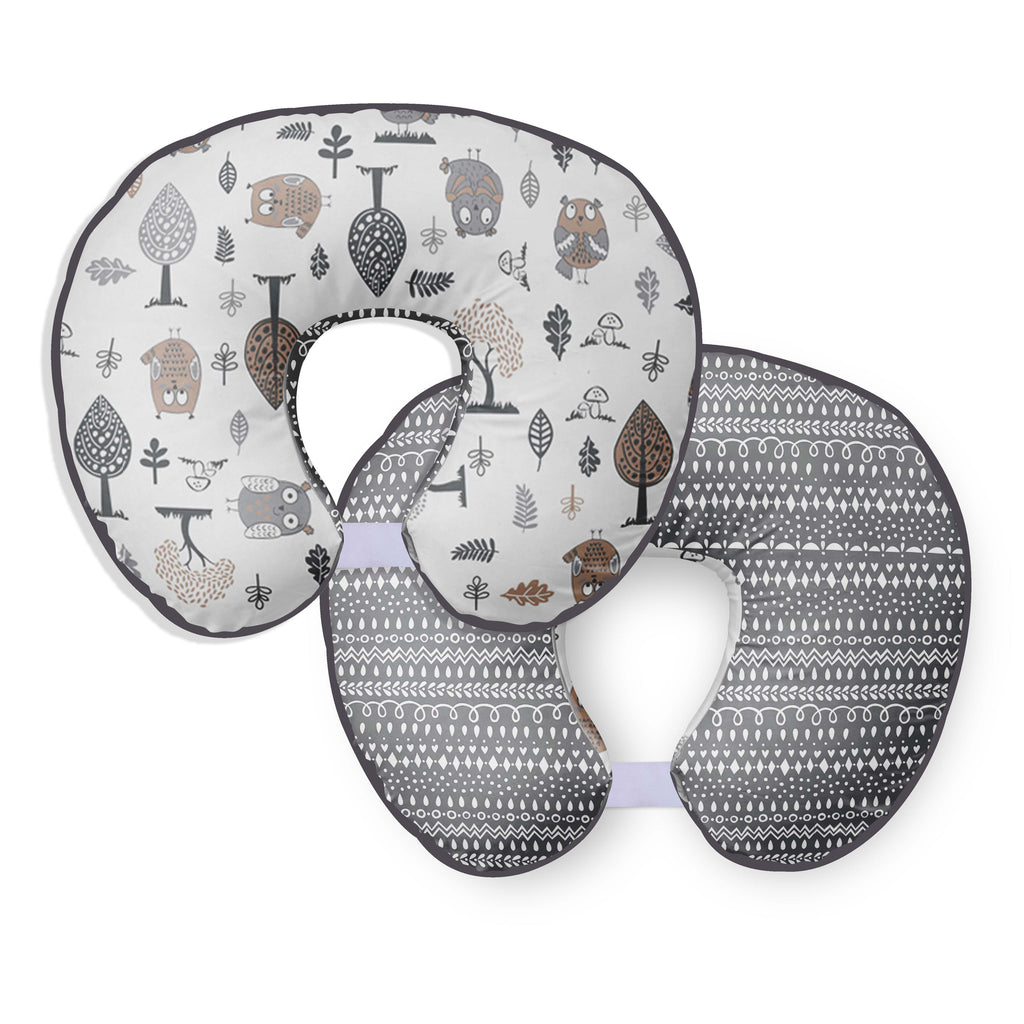 3 pc Nursing/Feeding Pillow Set Owls in the Woods Beige/Grey - Bacati - Nursing Pillow - Bacati