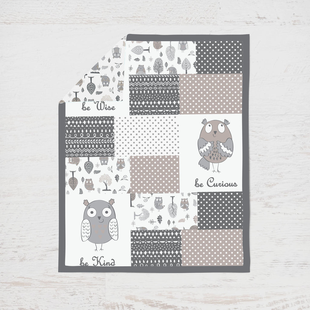 Owls in the Woods Beige/Grey Neutral Crib Bedding Set - Bacati - Crib Bedding Set - Bacati