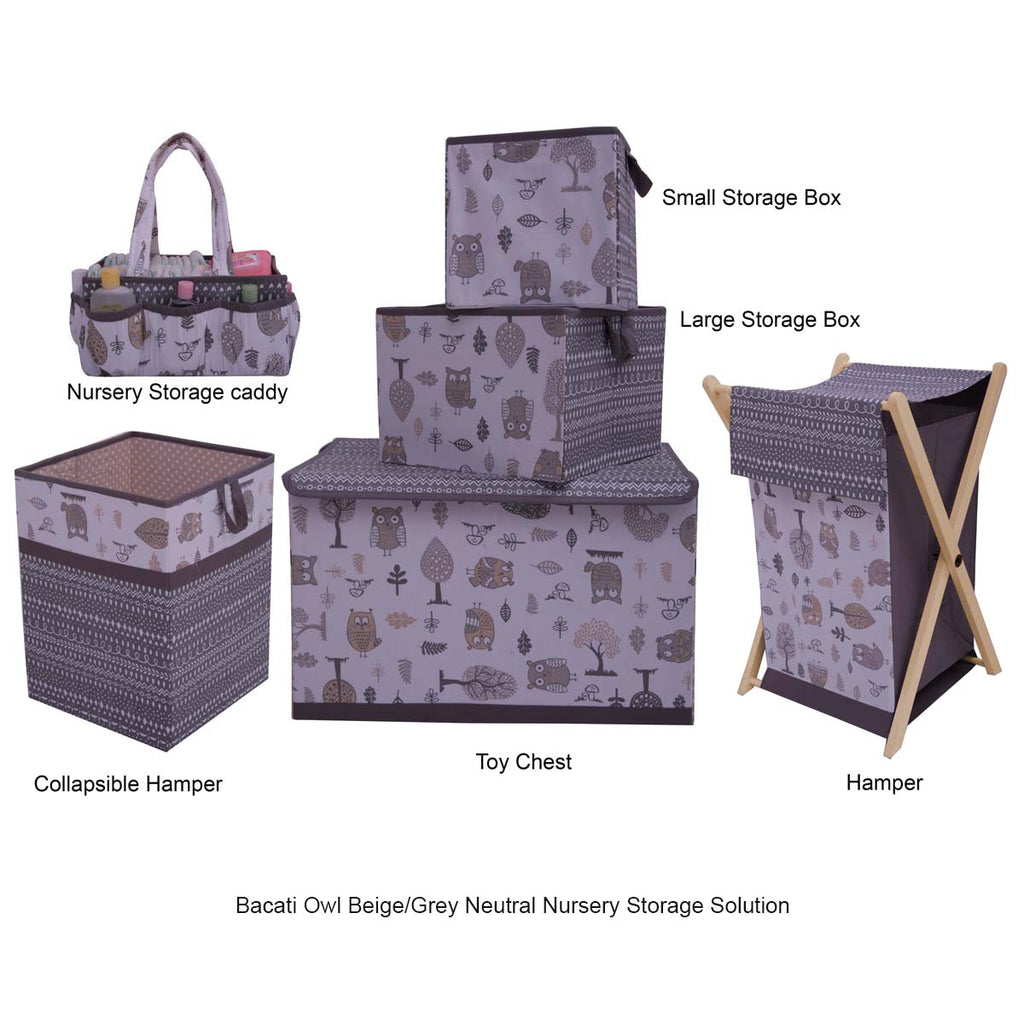 Bacati - Owls in the Woods Neutral Nursery Kids Storage Items, Beige/Grey - Bacati - Nursery/Kids Storage - Bacati