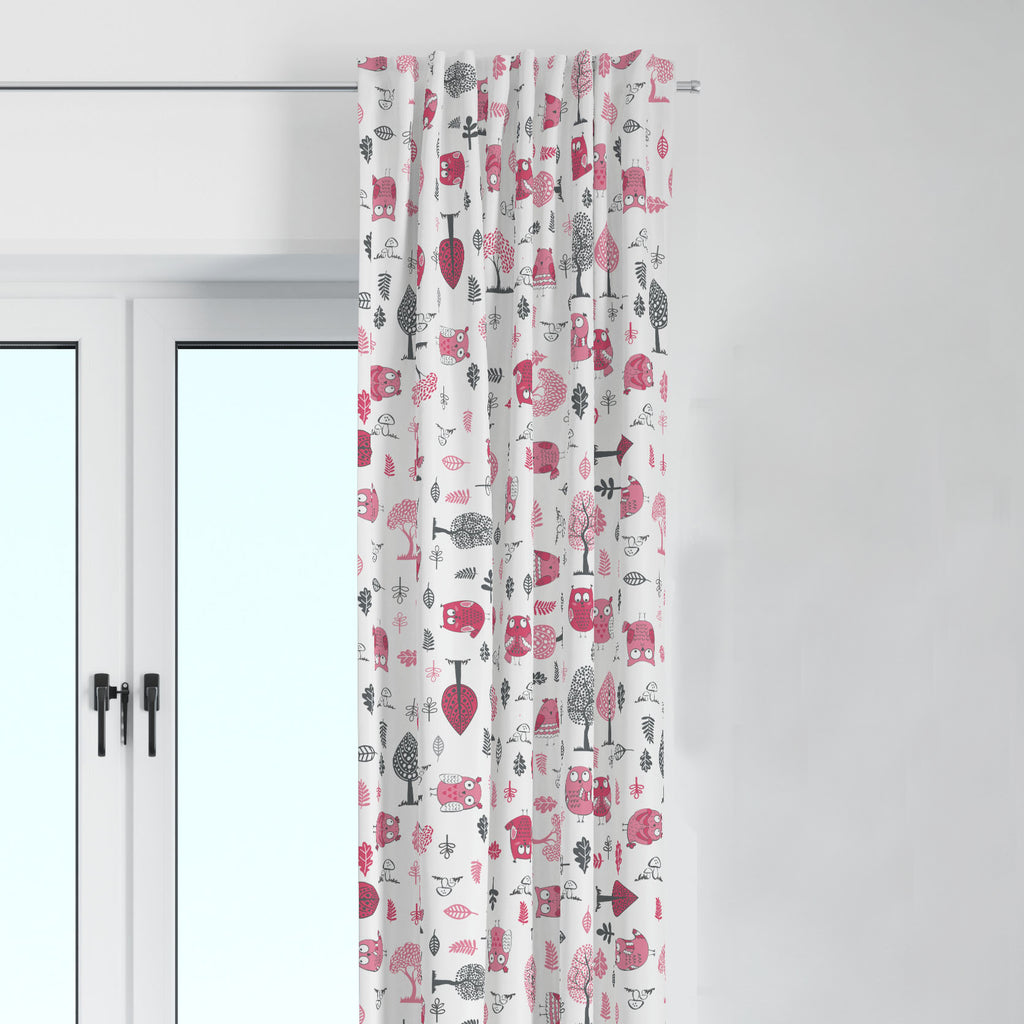 Bacati - Owls in the Woods Pink/Grey Window Curtain Panel/Valance - Bacati - Window Treatments - Bacati