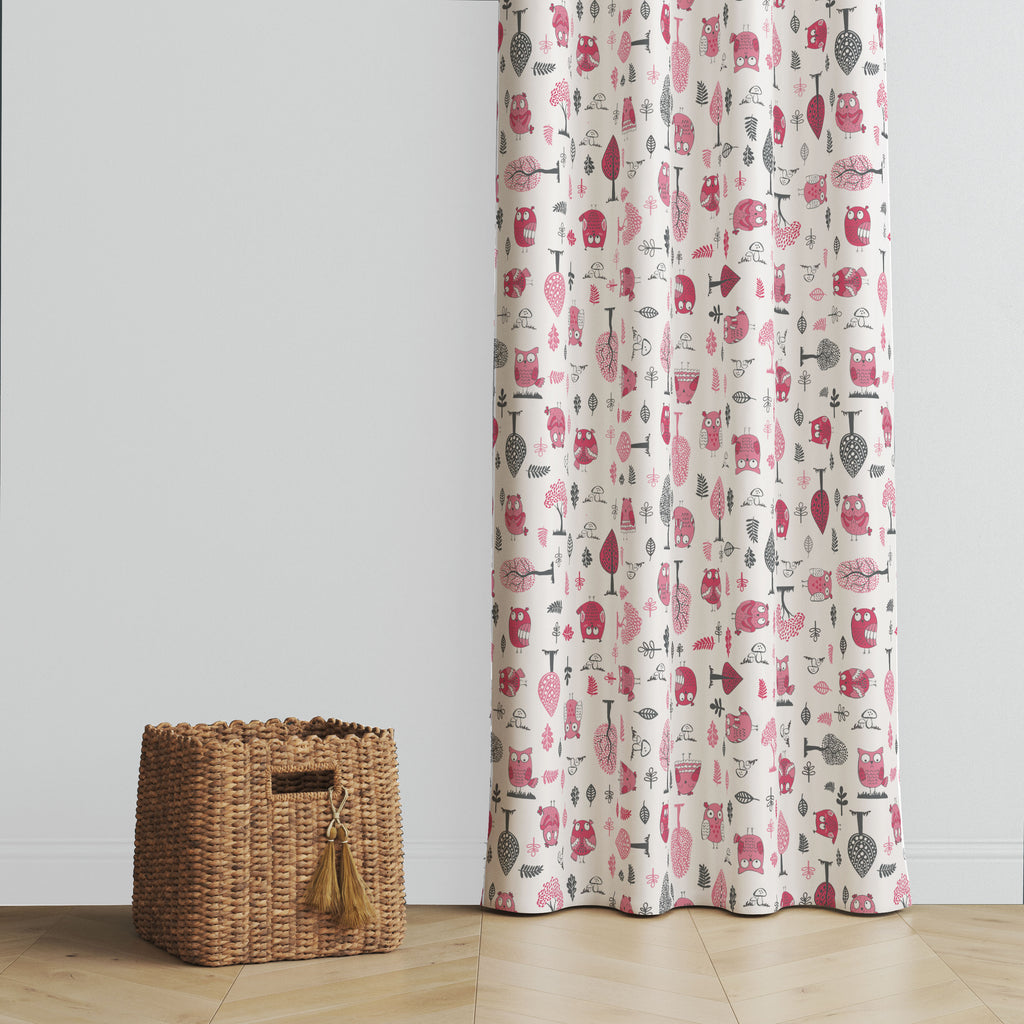 Bacati - Owls in the Woods Pink/Grey Window Curtain Panel/Valance - Bacati - Window Treatments - Bacati