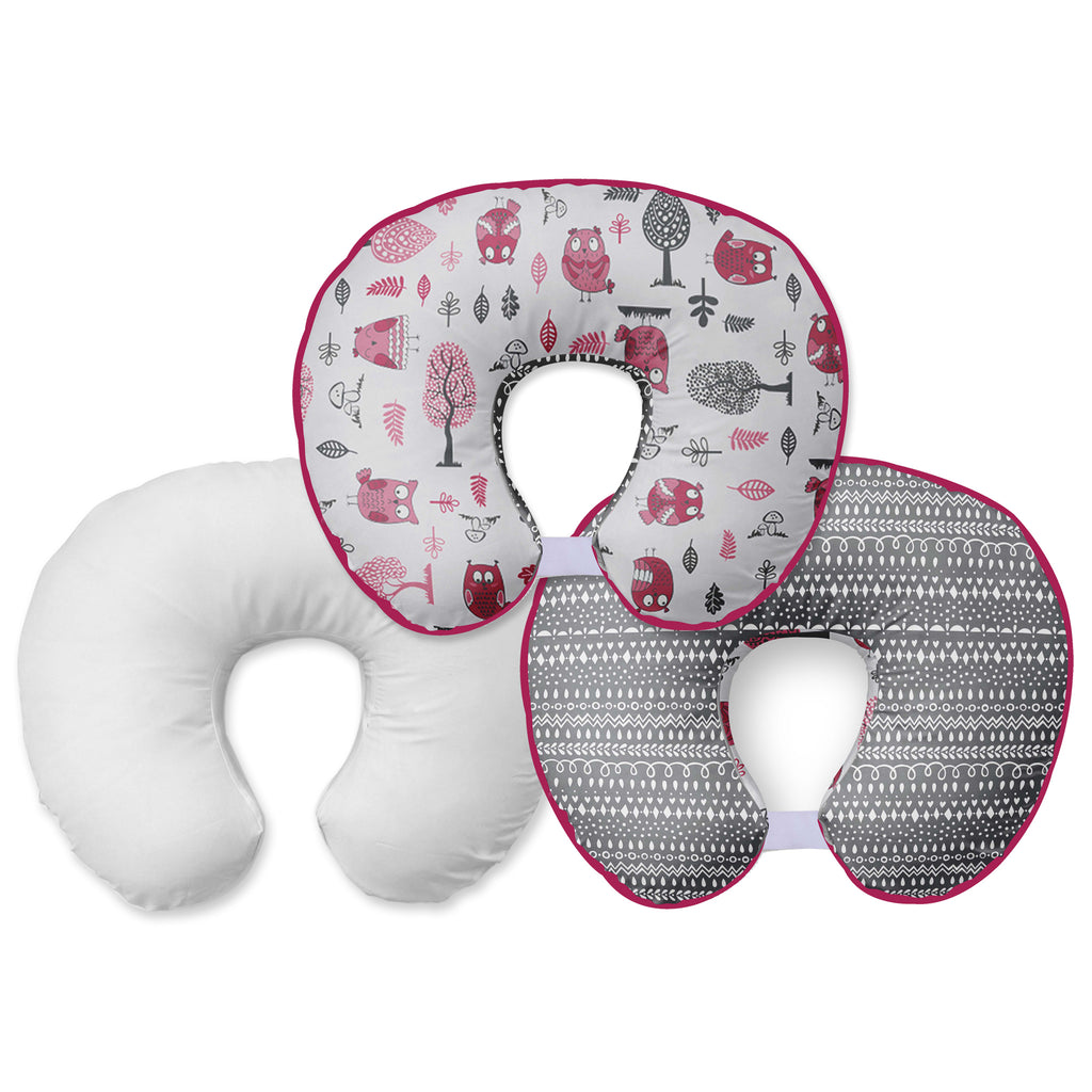 3 pc Nursing/Feeding Pillow Set Owls in the Woods Pink/Grey - Bacati - Nursing Pillow - Bacati