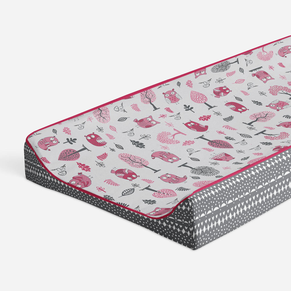 Owls in the Woods Pink/Grey Quilted Changing Pad Cover - Bacati - Changing pad cover - Bacati