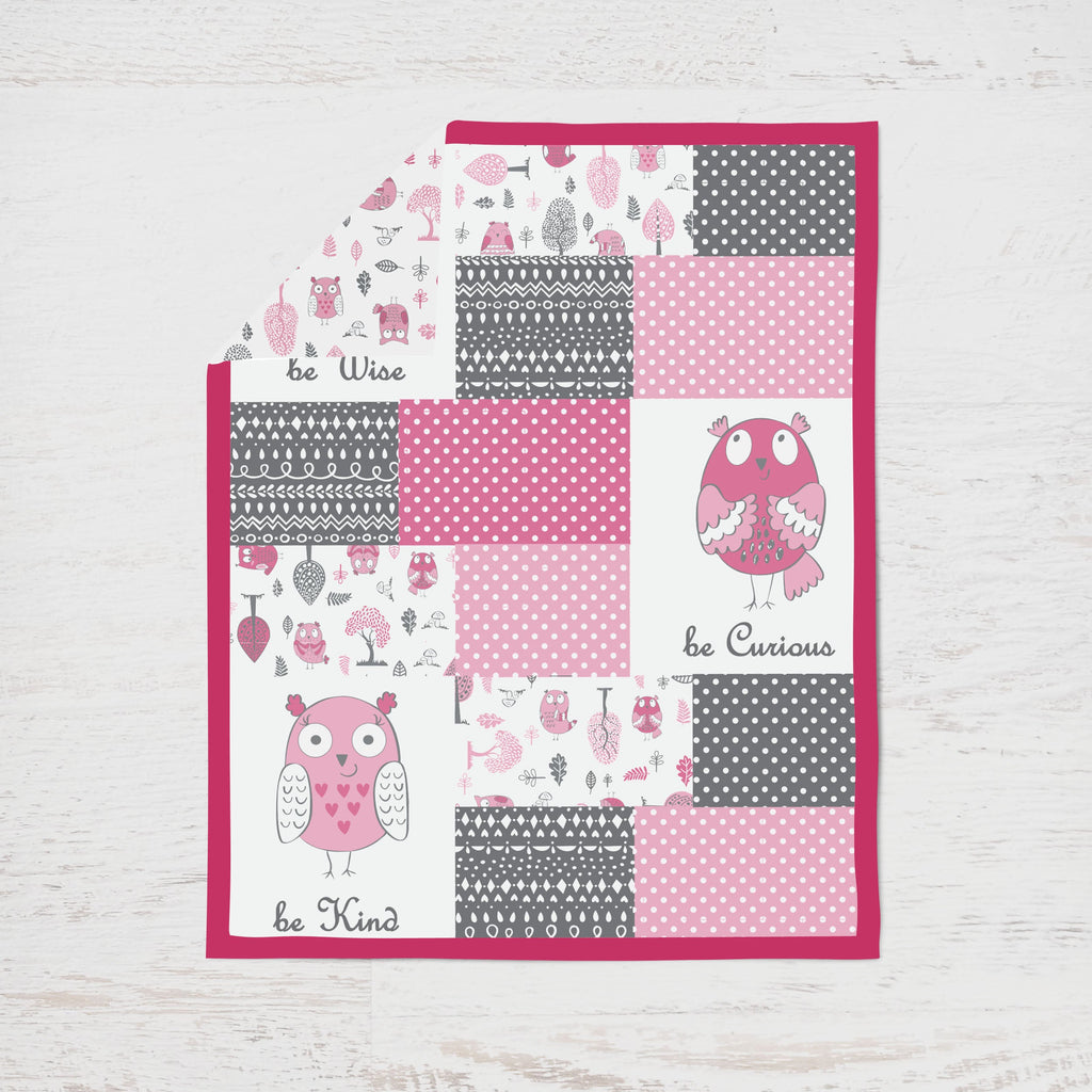 Owls in the Woods Pink/Grey Girls Crib Bedding Set - Bacati - Crib Bedding Set - Bacati