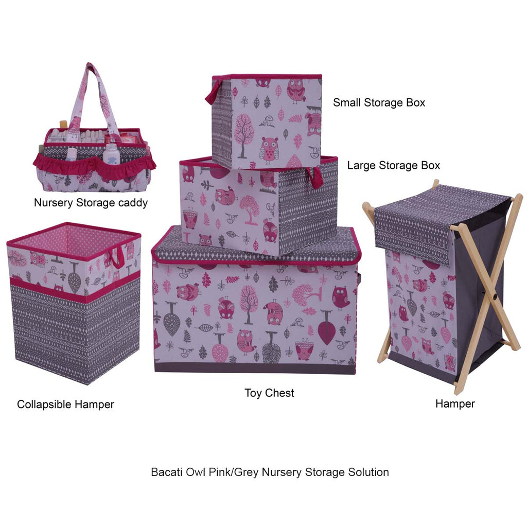 Bacati - Owls in the Woods Nursery Storage Items, Pink/Grey - Bacati - Nursery/Kids Storage - Bacati