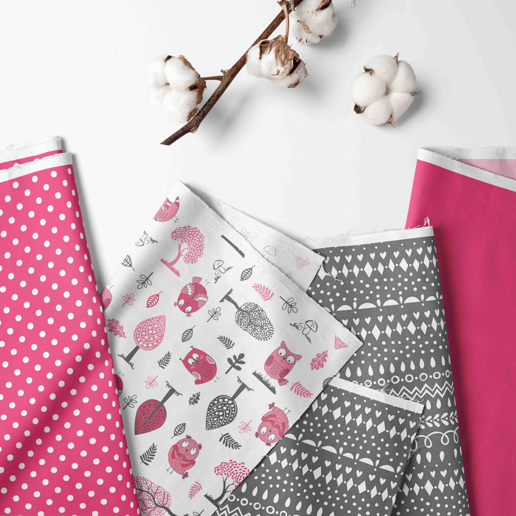 Bacati - Toddler Bedding/Sheet Set 100% Cotton Percale, Owls in the Woods Pink/Grey - Bacati - 4 pc Toddler Bedding Set - Bacati