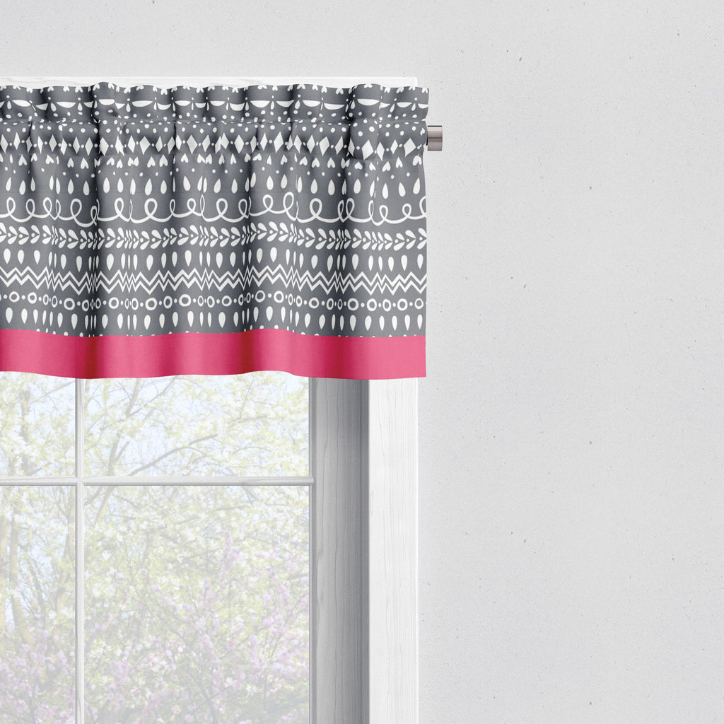 Bacati - Owls in the Woods Pink/Grey Window Curtain Panel/Valance - Bacati - Window Treatments - Bacati