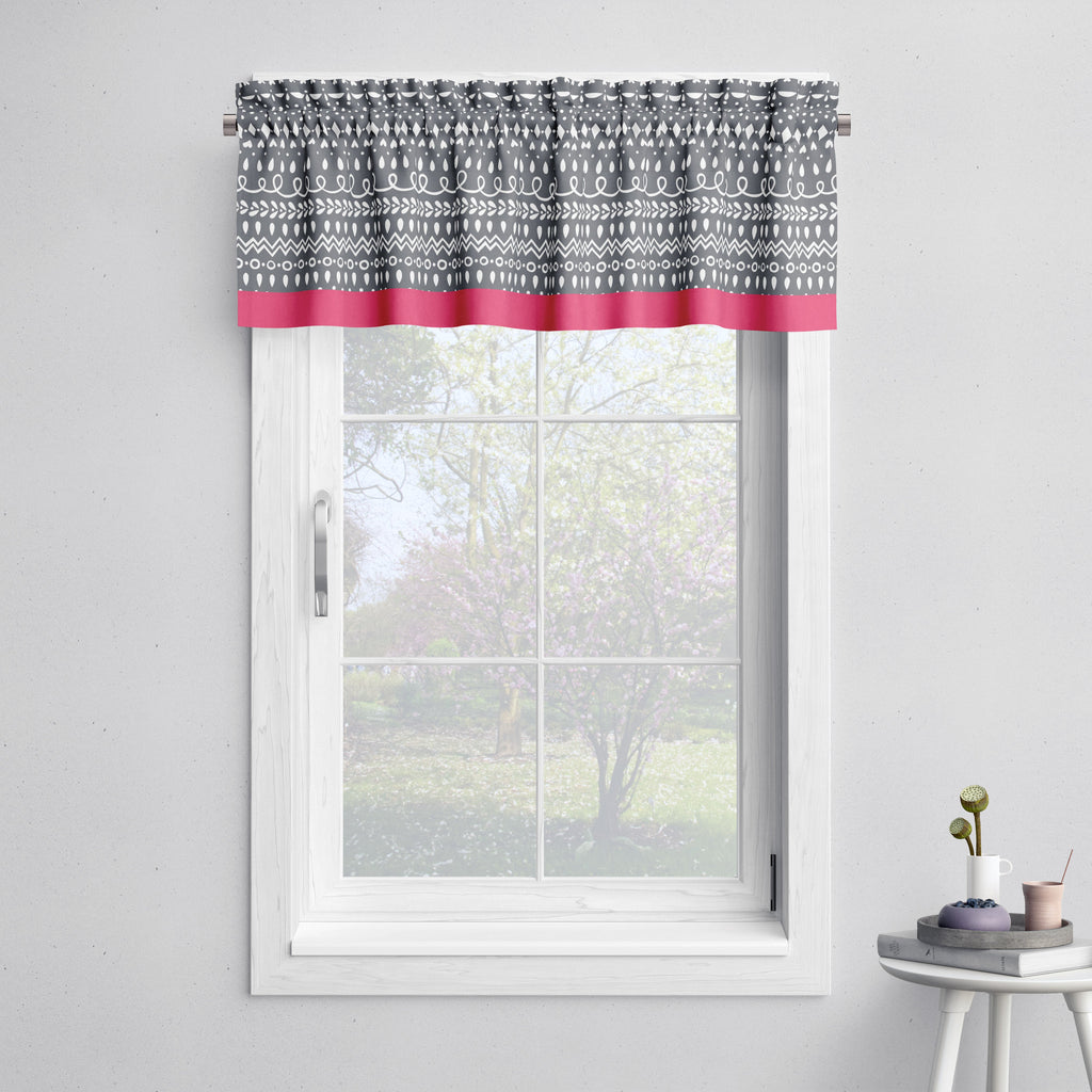 Bacati - Owls in the Woods Pink/Grey Window Curtain Panel/Valance - Bacati - Window Treatments - Bacati