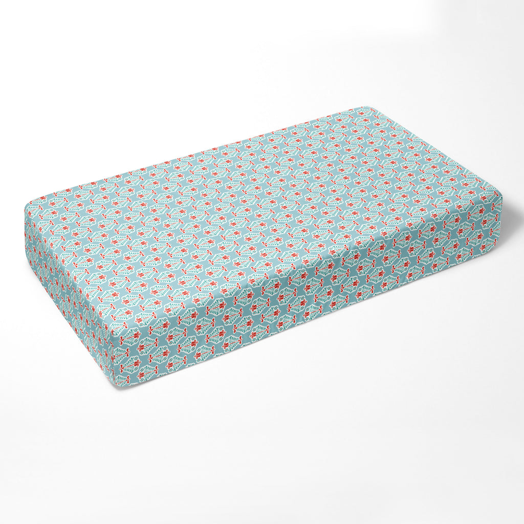 Bacati - Crib or Toddler Bed Fitted Sheet 100% Cotton Percale, Paisley Sophia Coral/Aqua - Bacati - Crib/Toddler Fitted Sheet - Bacati
