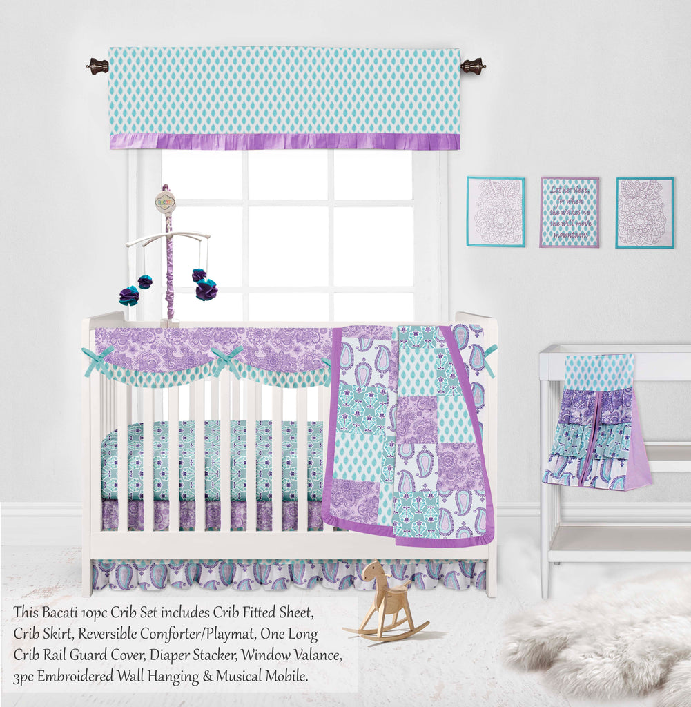 Paisley Isabella Lilac/Purple/Aqua Girls Crib Bedding Set - Bacati - Crib Bedding Set - Bacati
