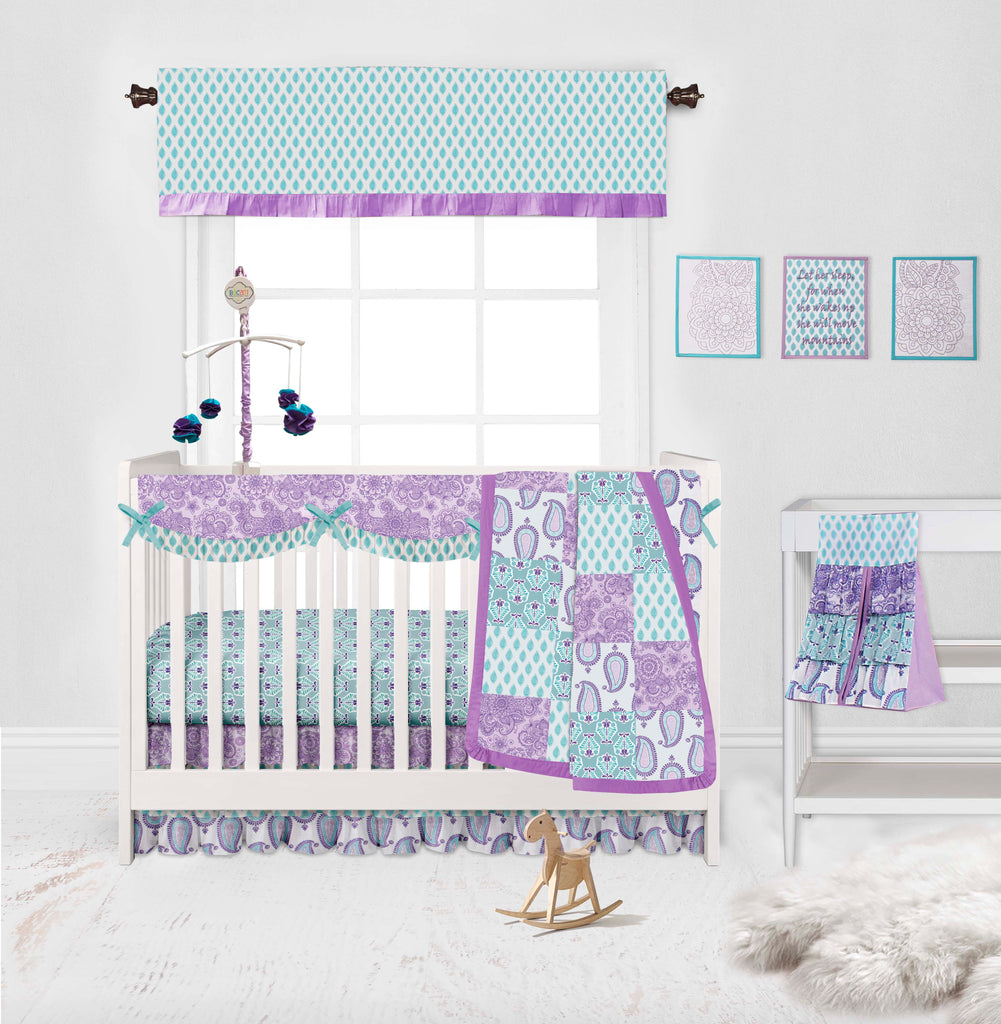 Paisley Isabella Lilac/Purple/Aqua Girls Crib Bedding Set - Bacati - Crib Bedding Set - Bacati